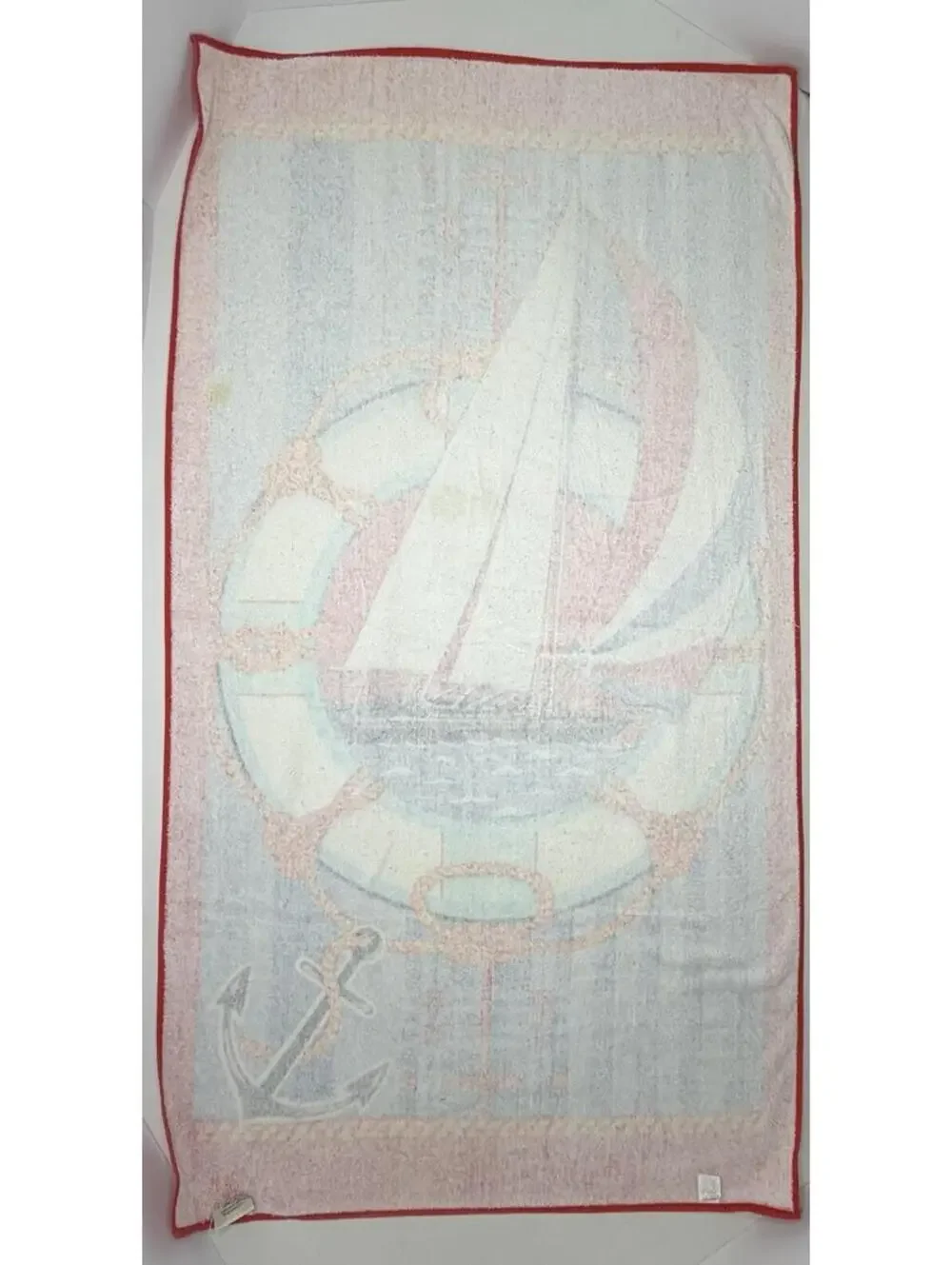 Vintage Franco 100% Cotton Colorful Sail Boat Nautical Beach Towel
